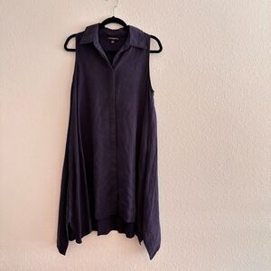 Sharagano Navy Blue 100% Tencel Sleeveless Button Up A-Line Dress Small Great